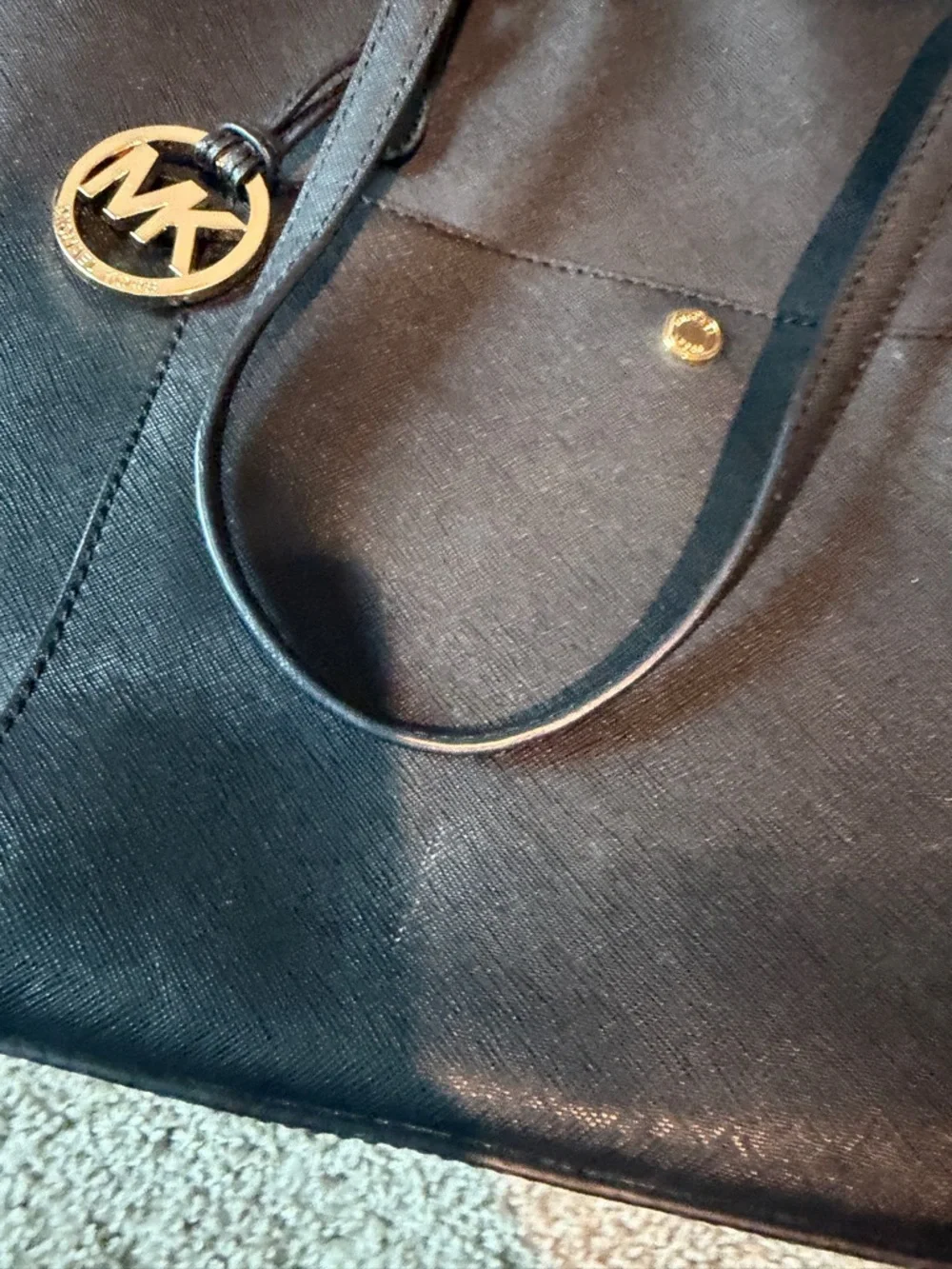 Michael Kors Black Tote with Gold MK Charm - Picture 2 of 3